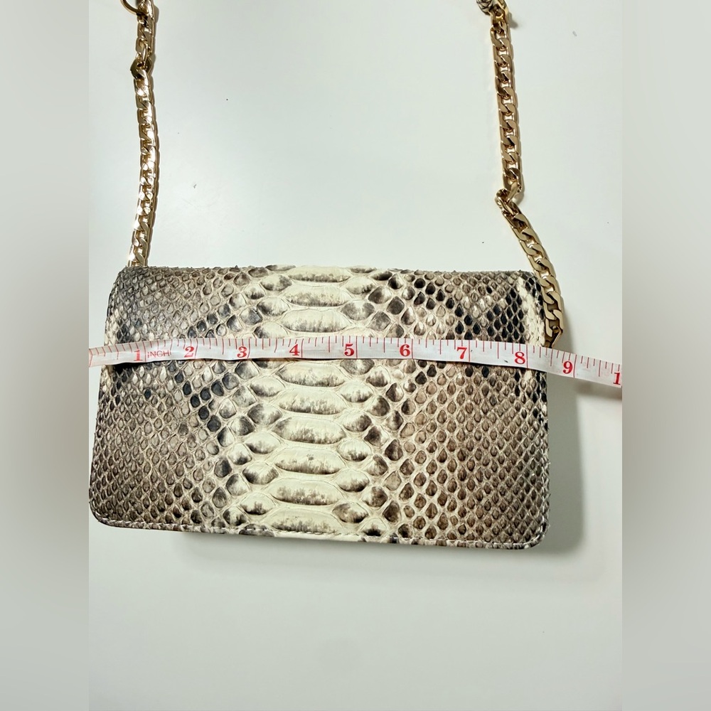 Genuine Python Snakeskin Shoulder Bag Beige Exoti… - image 5